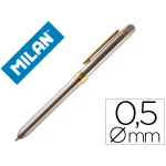 Thumbnail-Esferografica milan cromada adornos dourados multifuncoes azul/vermelho/lapiseira 0,5 mm/borracha em caixa de metal