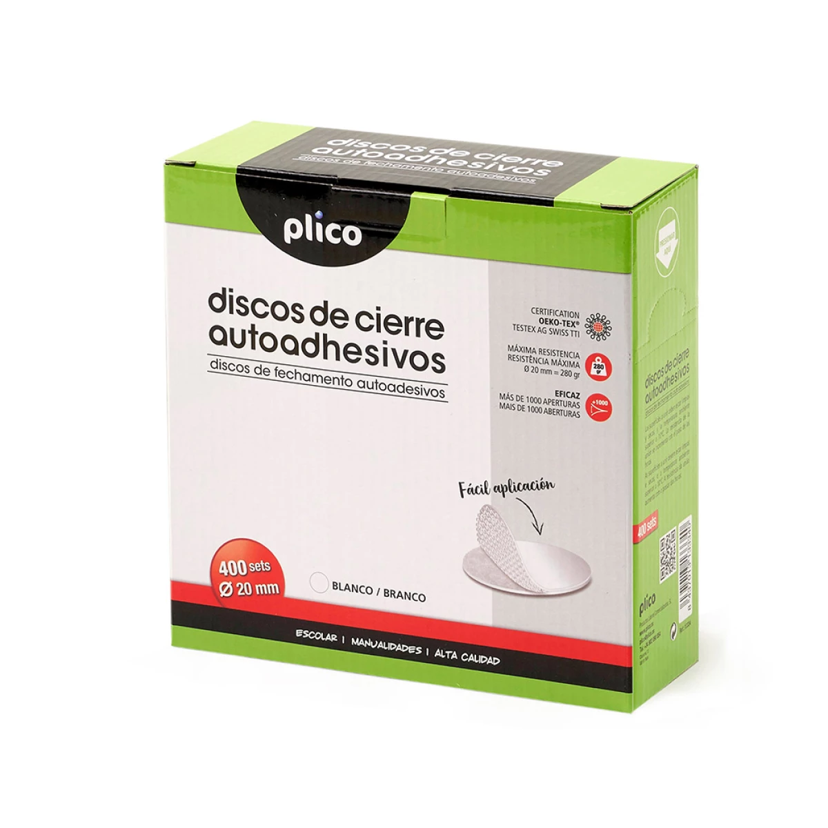 Galery – Disco fecho plico velcro autoadesivo 20 mm diametro cor branco caixa de 400 unidades0