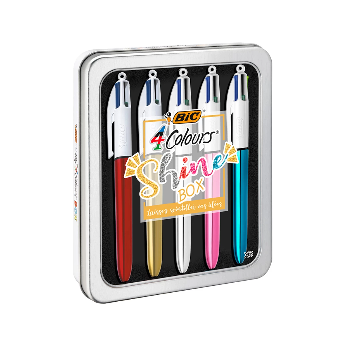 Galery – Esferografica bic quatro cores shine box caixa metalica 5 unidades sortidas0