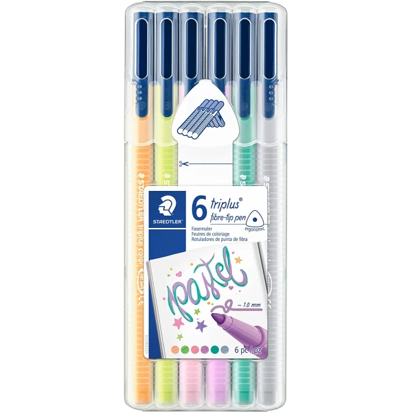 Thumbnail-Staedtler Triplus Color 323 Pacote com 6 marcadores de ponta fina – Curso de 1 mm aprox – Tinta à base de água – Cores sortidas