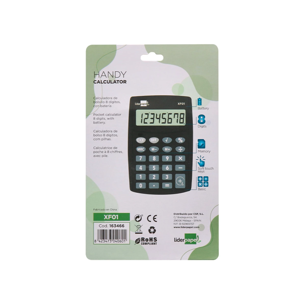 Galery – Calculadora liderpapel de bolso xf01 8 digitos pilhas cor preto 99x64x9 mm0