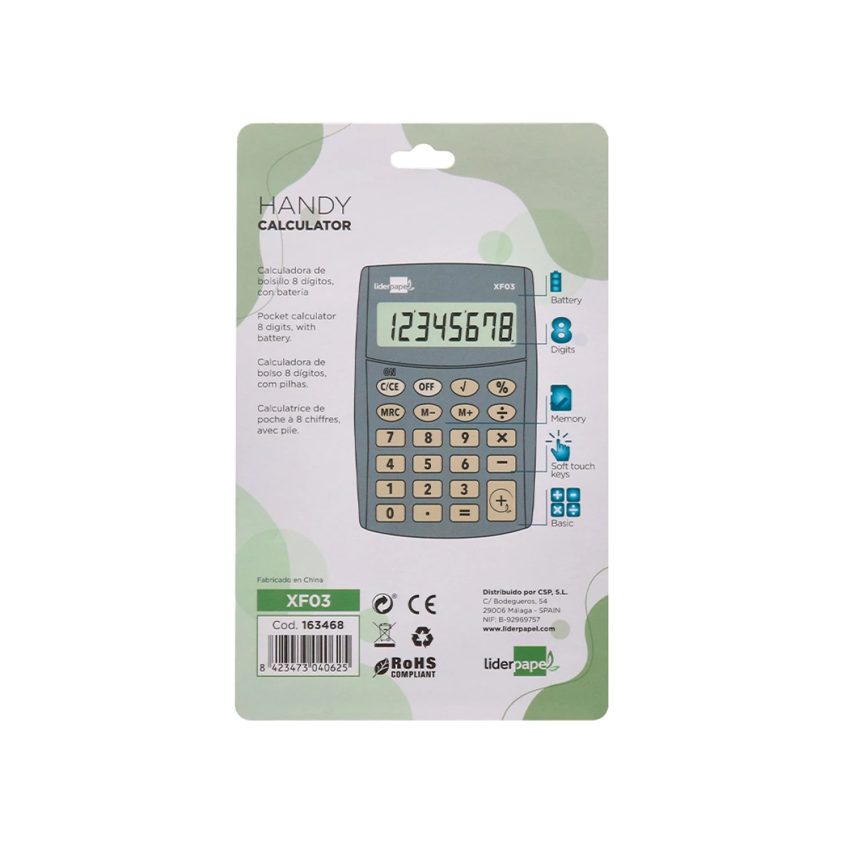 Galery – Calculadora liderpapel de bolso xf03 8 digitos pilhas cor cinza 99x64x9 mm0