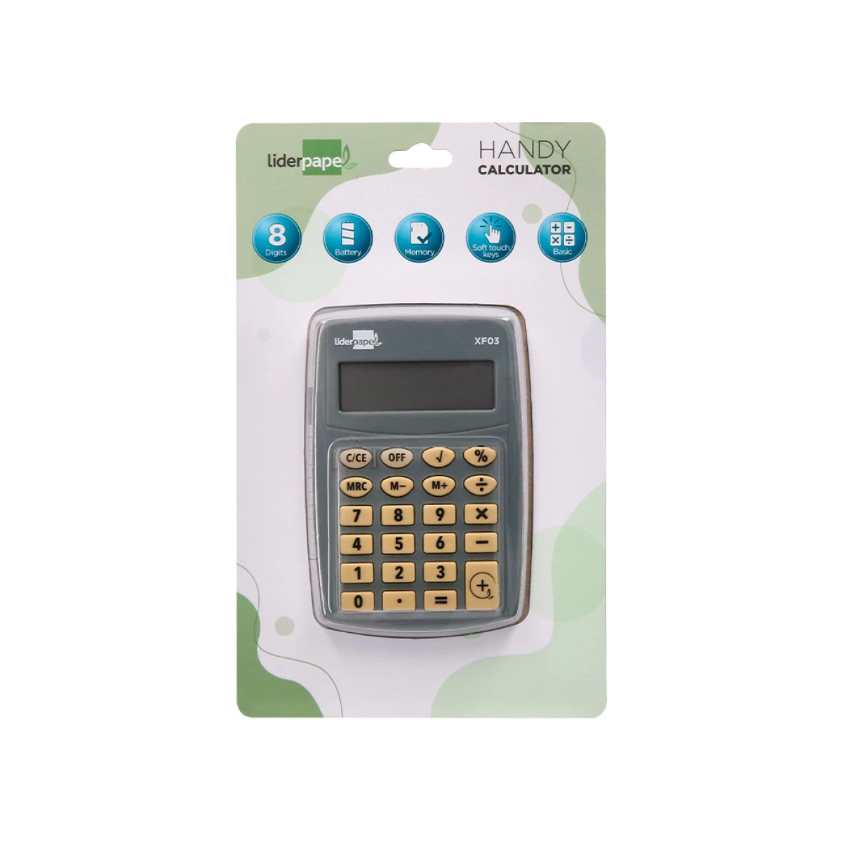 Galery – Calculadora liderpapel de bolso xf03 8 digitos pilhas cor cinza 99x64x9 mm0