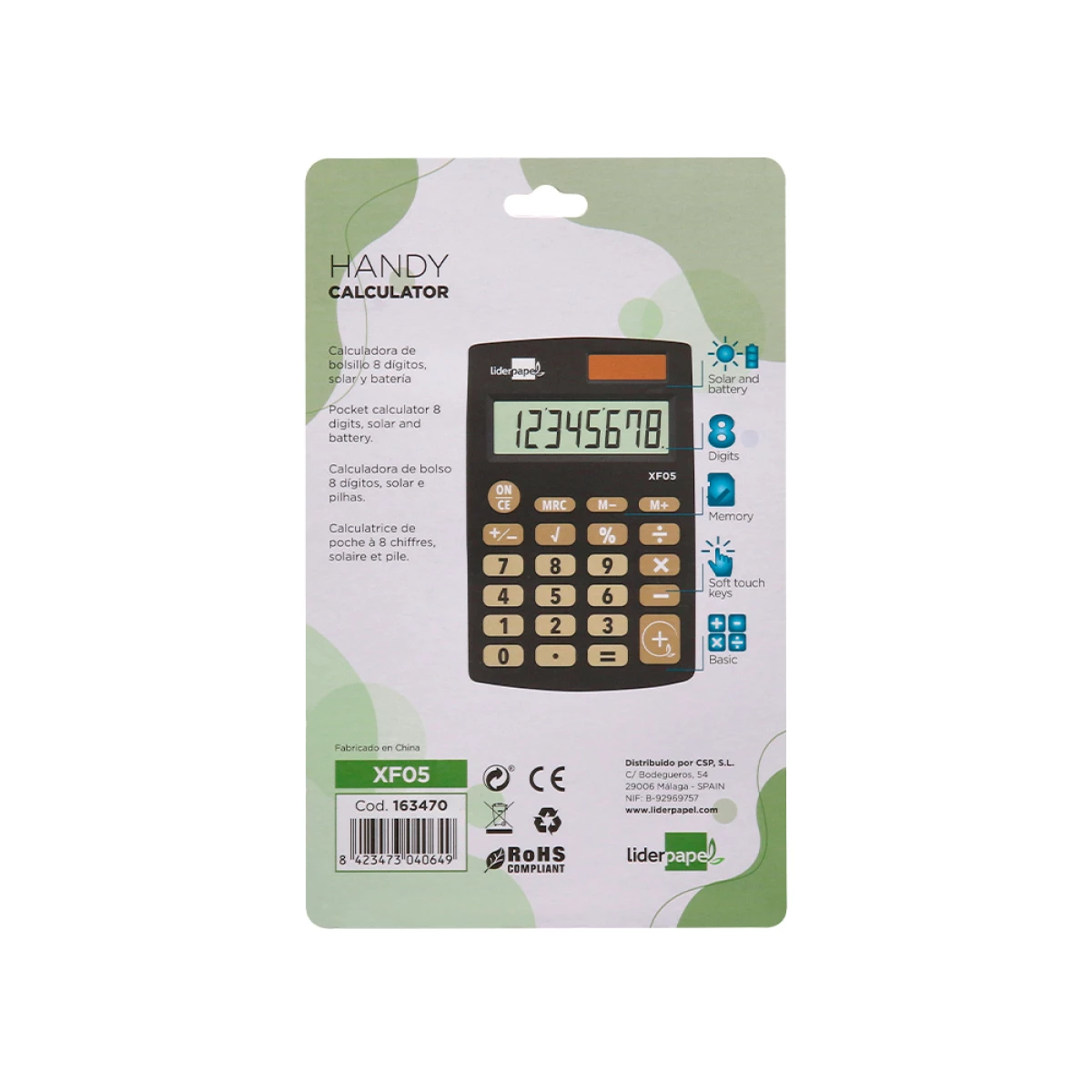 Galery – Calculadora liderpapel de bolso xf05 8 digitos solar e pilhas cor preto 98x62x8 mm0