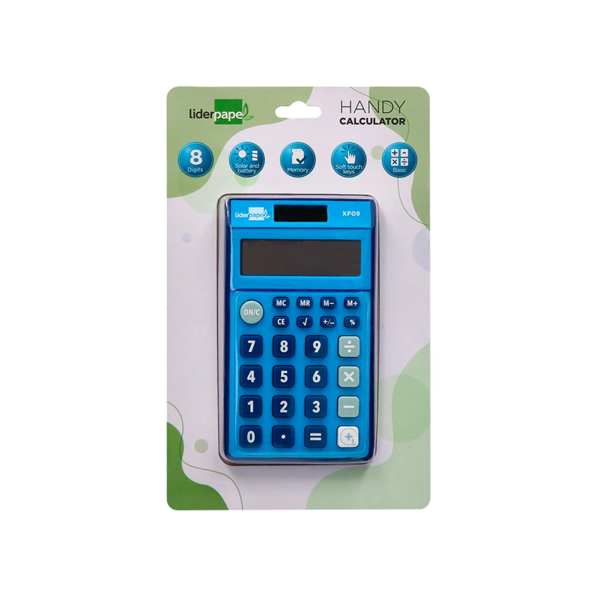 Galery – Calculadora liderpapel de bolso xf09 8 digitos solar e pilhas cor azul 115x65x8 mm0