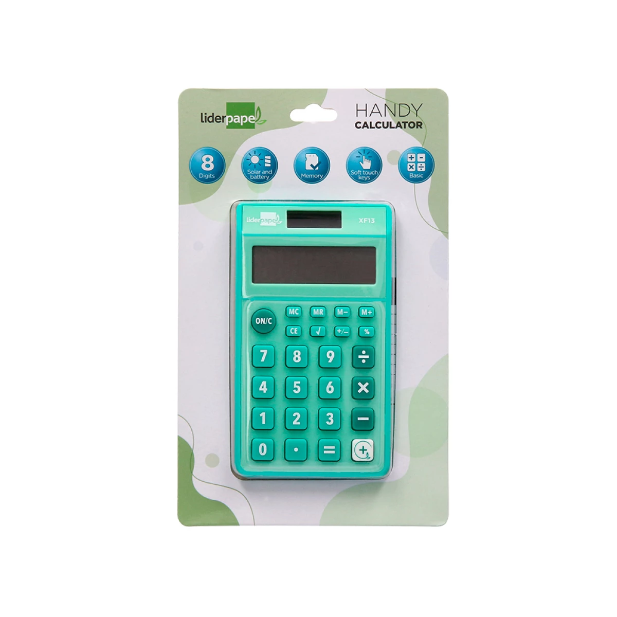 Galery – Calculadora liderpapel de bolso xf13 8 digitos solar e pilhas cor verde 115x65x8 mm0