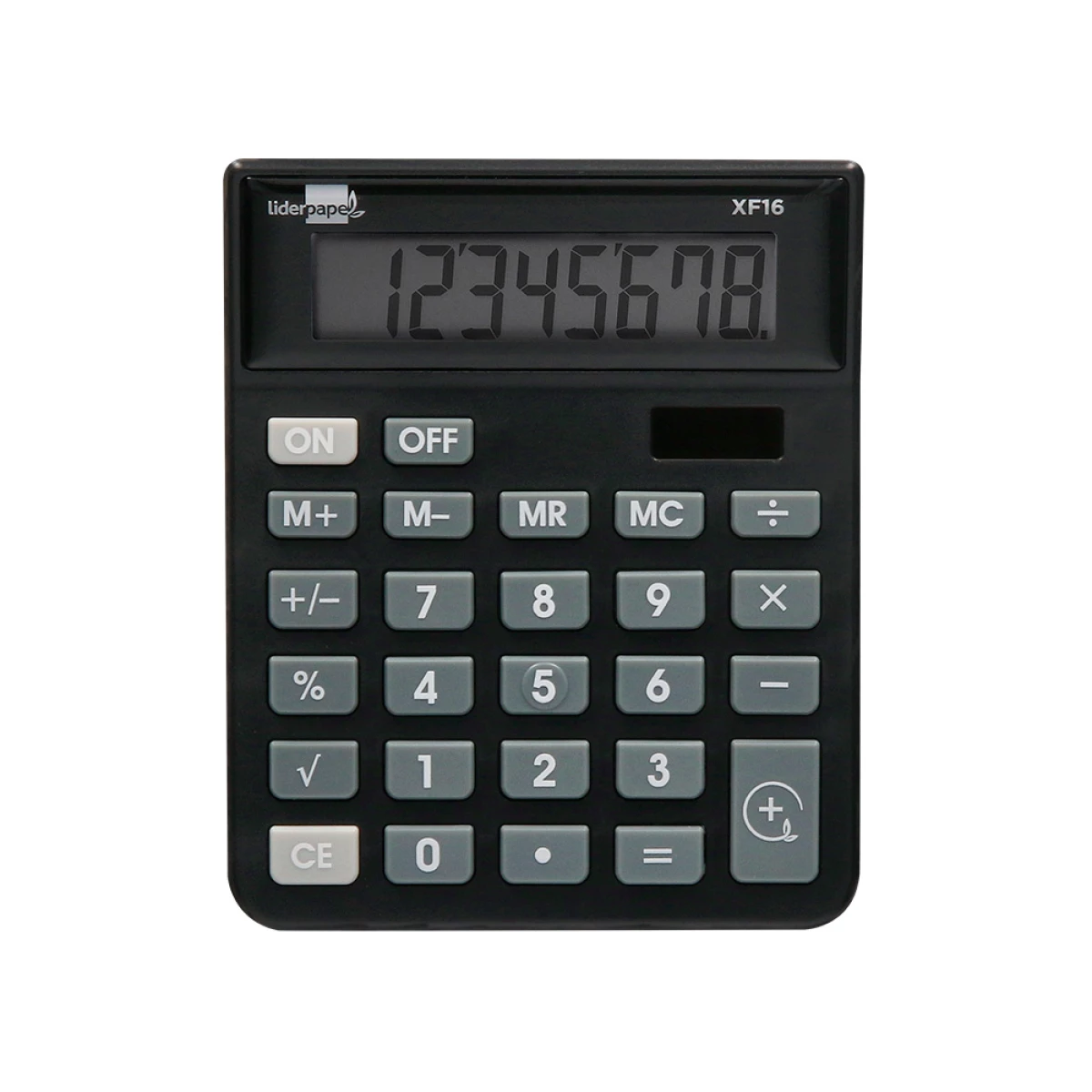 Galery – Calculadora liderpapel de secretaria xf16 8 digitos solar e pilhas cor preto 127x105x24 mm0