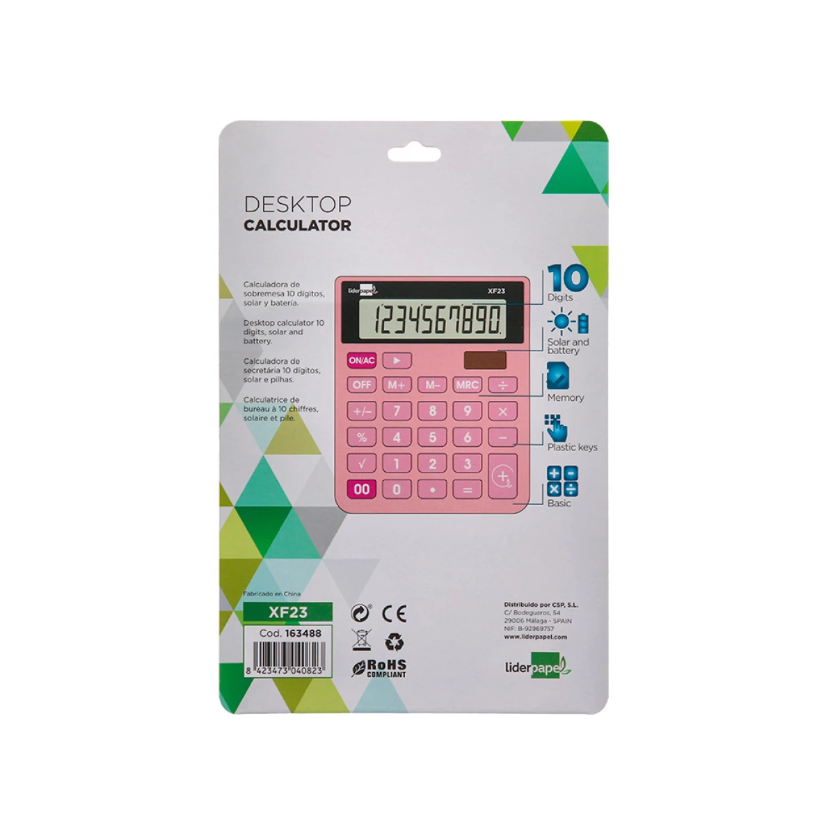 Galery – Calculadora liderpapel de secretaria xf23 10 digitos solar e pilhas cor rosa 127x105x24 mm0