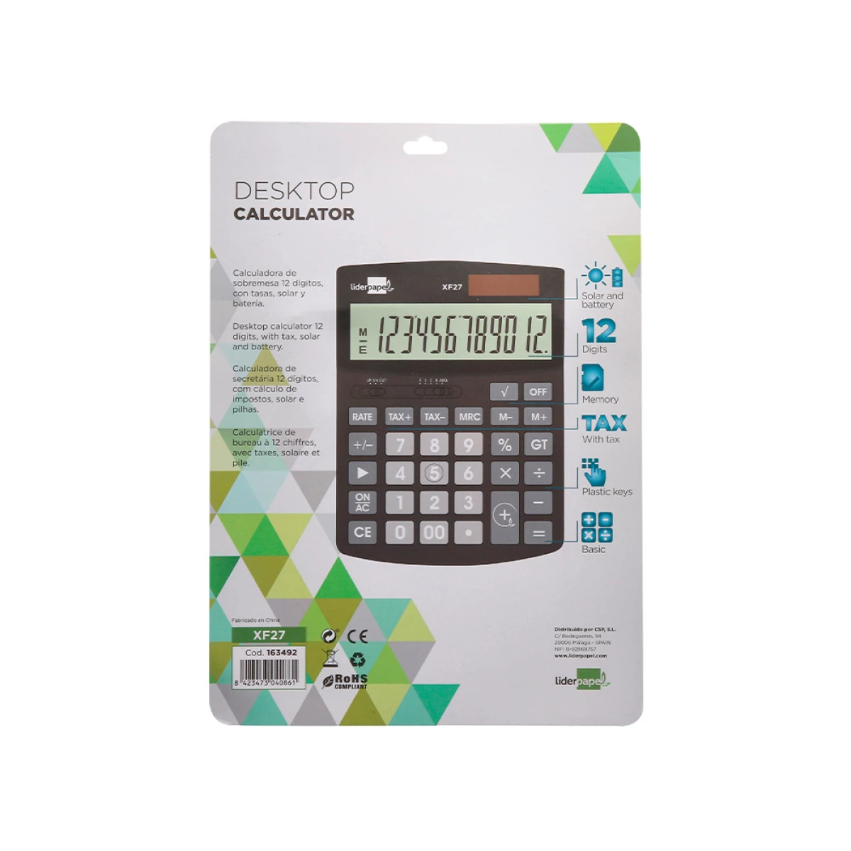 Galery – Calculadora liderpapel de secretaria xf27 12 digitos taxas solar e pilhas cor preto 155x115x25 mm0