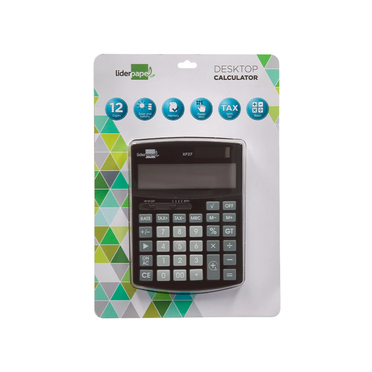 Galery – Calculadora liderpapel de secretaria xf27 12 digitos taxas solar e pilhas cor preto 155x115x25 mm0