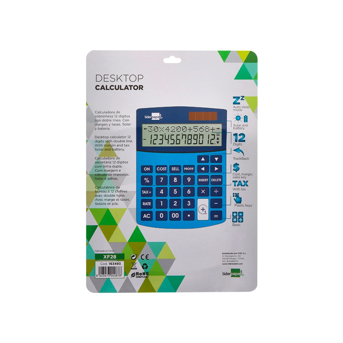 Galery – Calculadora liderpapel de secretaria xf28 12 digitos solar e pilhas cor azul 155x115x25 mm0