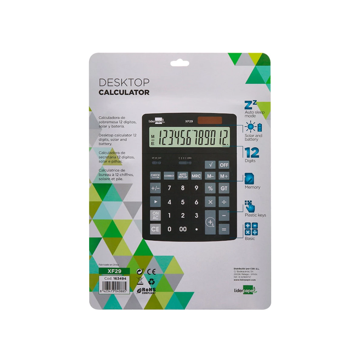 Galery – Calculadora liderpapel de secretaria xf29 12 digitos solar e pilhas cor preto 190x140x30 mm0