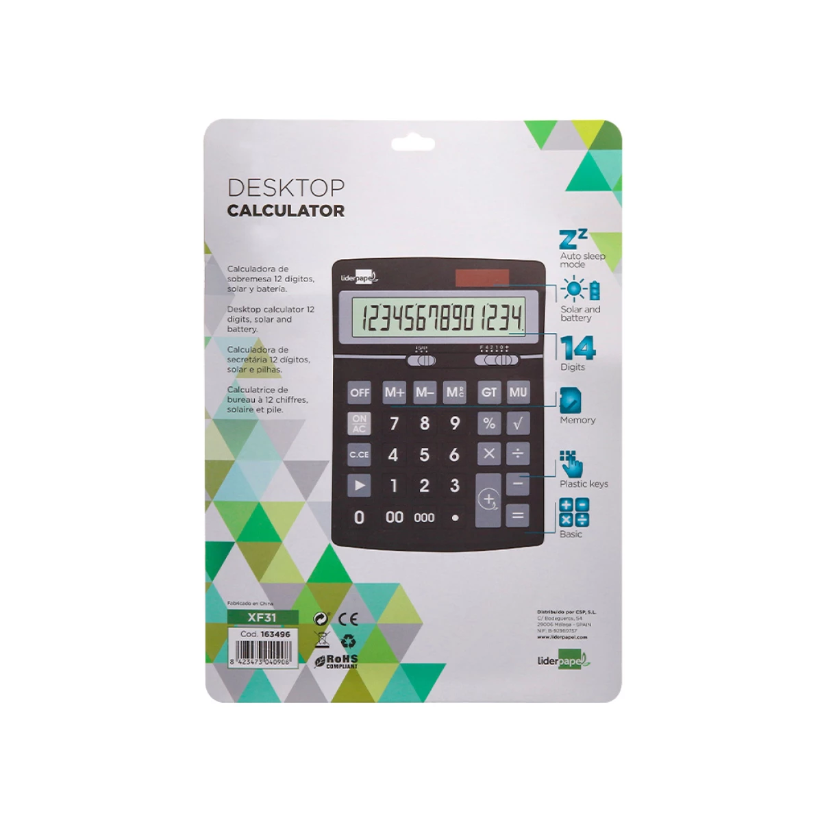 Galery – Calculadora liderpapel de secretaria xf31 14 digitos solar e pilhas cor preto 170x122x35 mm0