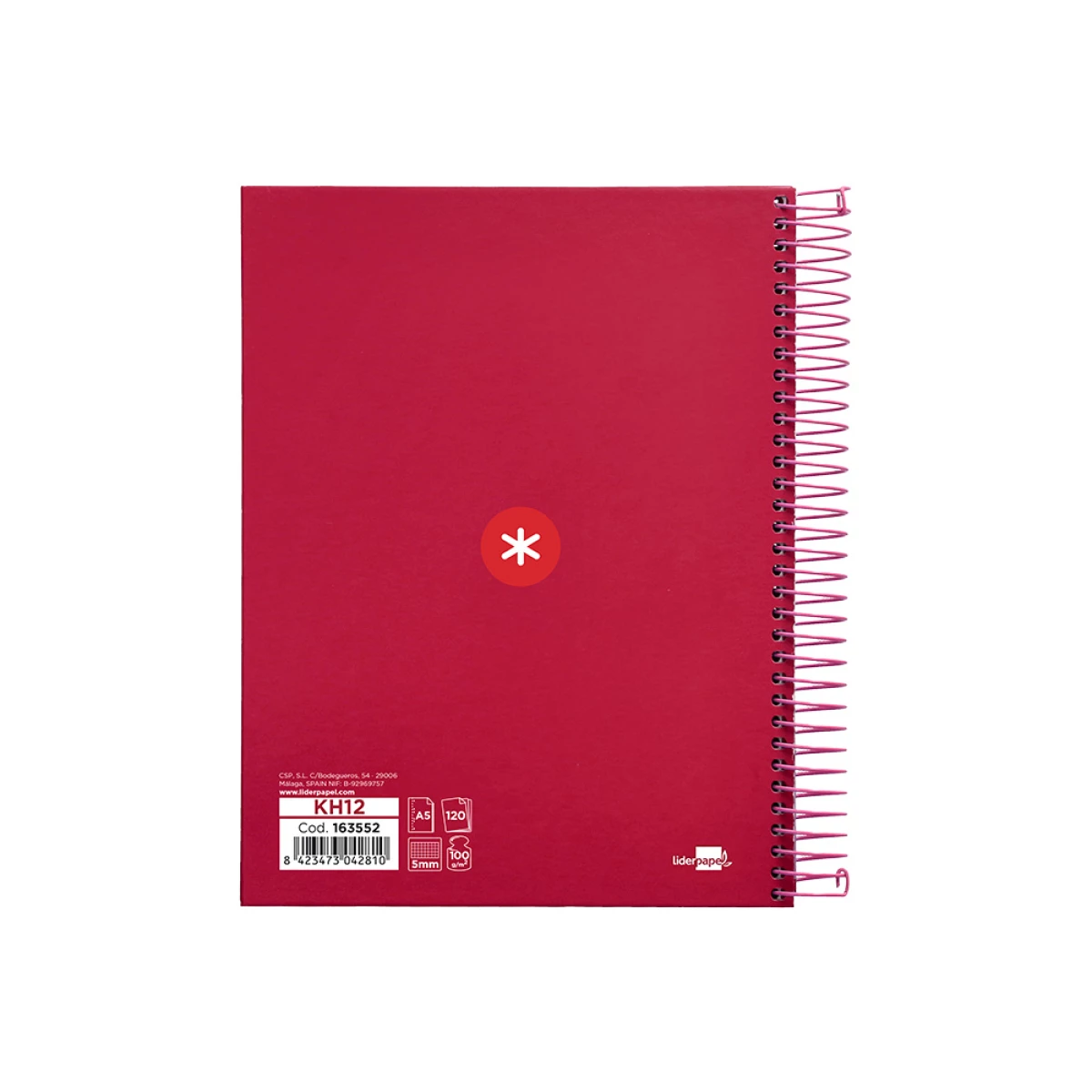 Galery – Caderno espiral liderpapel din a5 antartik capa forrada 120 f 100 gr quadricula 5 mm 5 bandas cor framboesa0