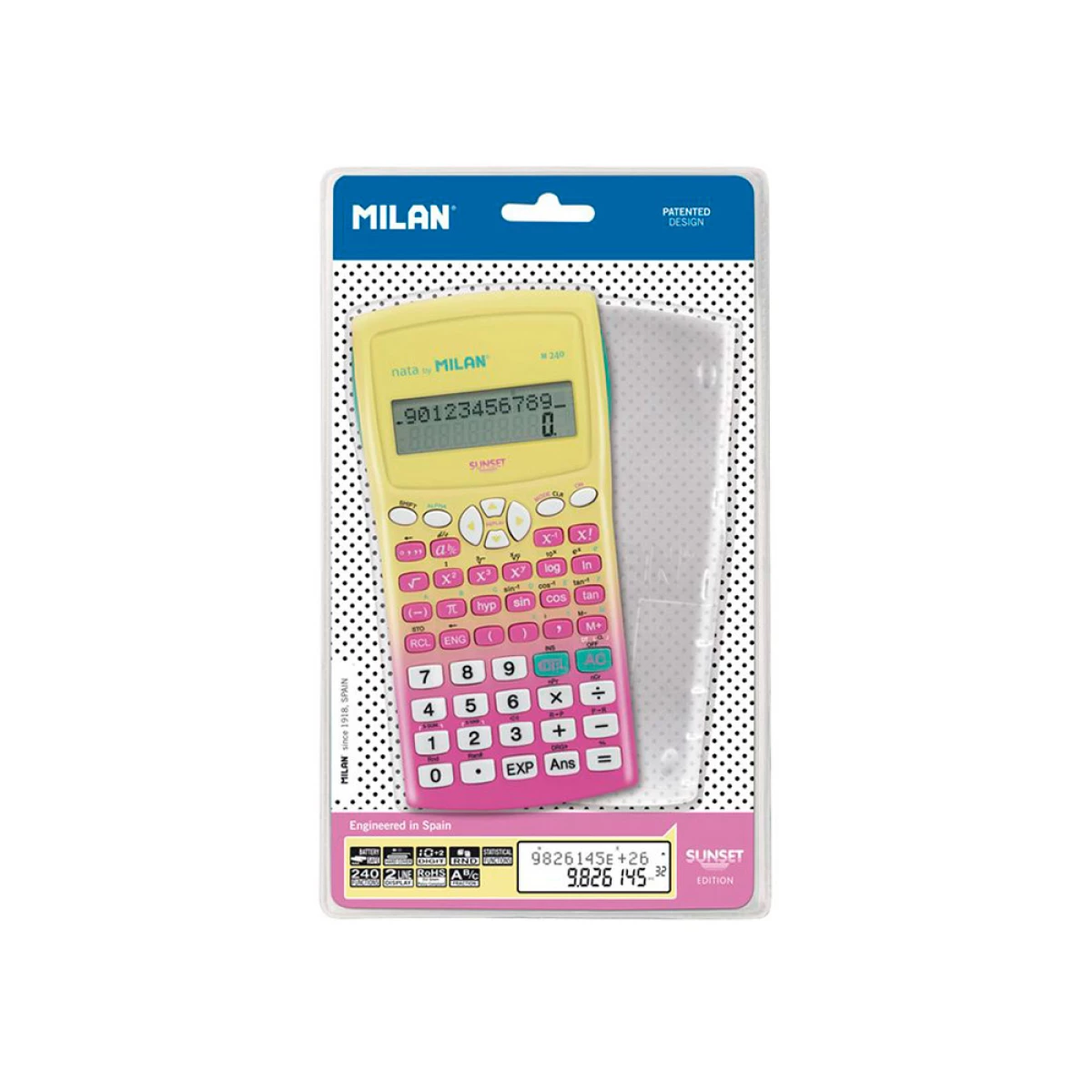 Galery – Calculadora milan cientifica m240 sunset capa translucida 2 linhas 240 funcoes 10+2 digitos cor rosa /amarelo0