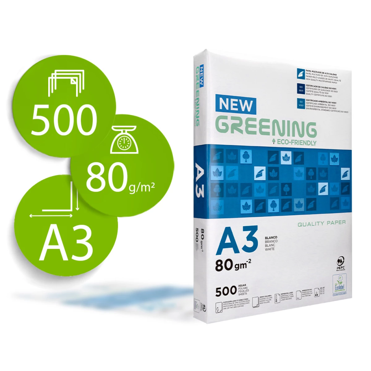 Thumbnail-Papel fotocopia greening din a3 80 gr embalagem de 500 folhas