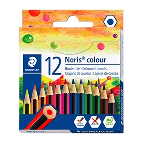 Thumbnail-Staedtler Noris Color 185 Pacote com 12 Lápis Hexagonais Coloridos – Resistência à quebra – Material Wopex – Cores sortidas