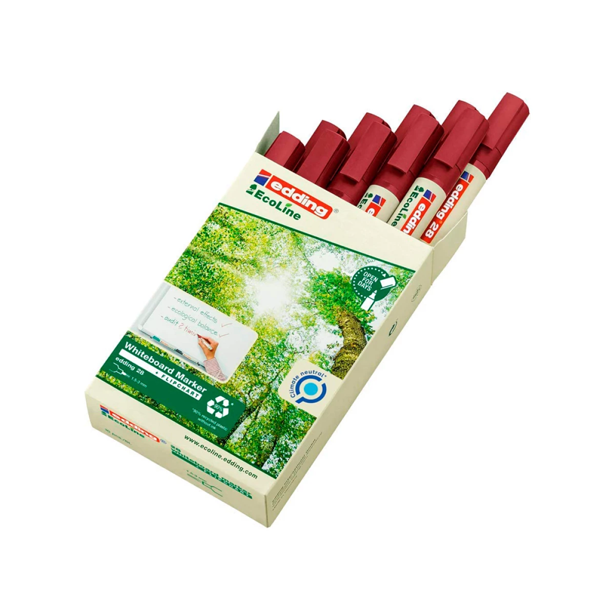 Galery – Marcador edding 28 para quadro branco ecoline 90% reciclado cor vermelho ponta redonda 1,5-3 mm recarregavel – 10 unidades0