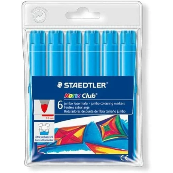 Thumbnail-Staedtler Noris Aquarela 340 Pacote com 6 marcadores grandes – Curso 3mm Aprox – Lavável Facilmente – Tinta à Base de Água – Cor Azul Claro