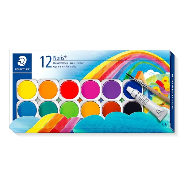 Thumbnail-Staedtler Noris 888 12 pastilhas de aquarela + tubo de zinco branco + pincel – misturáveis entre si – cores sortidas