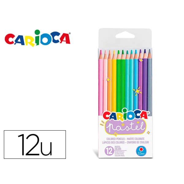 Thumbnail-Lapices de colores carioca bi color pastel triangular mina 3,3 mm blister de 12 unidades colores surtidos