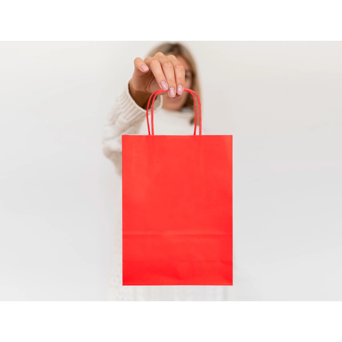 Galery – Saco de papel q-connect celulose vermelho l com asa torcida 320x400x14 mm – 25 unidades0