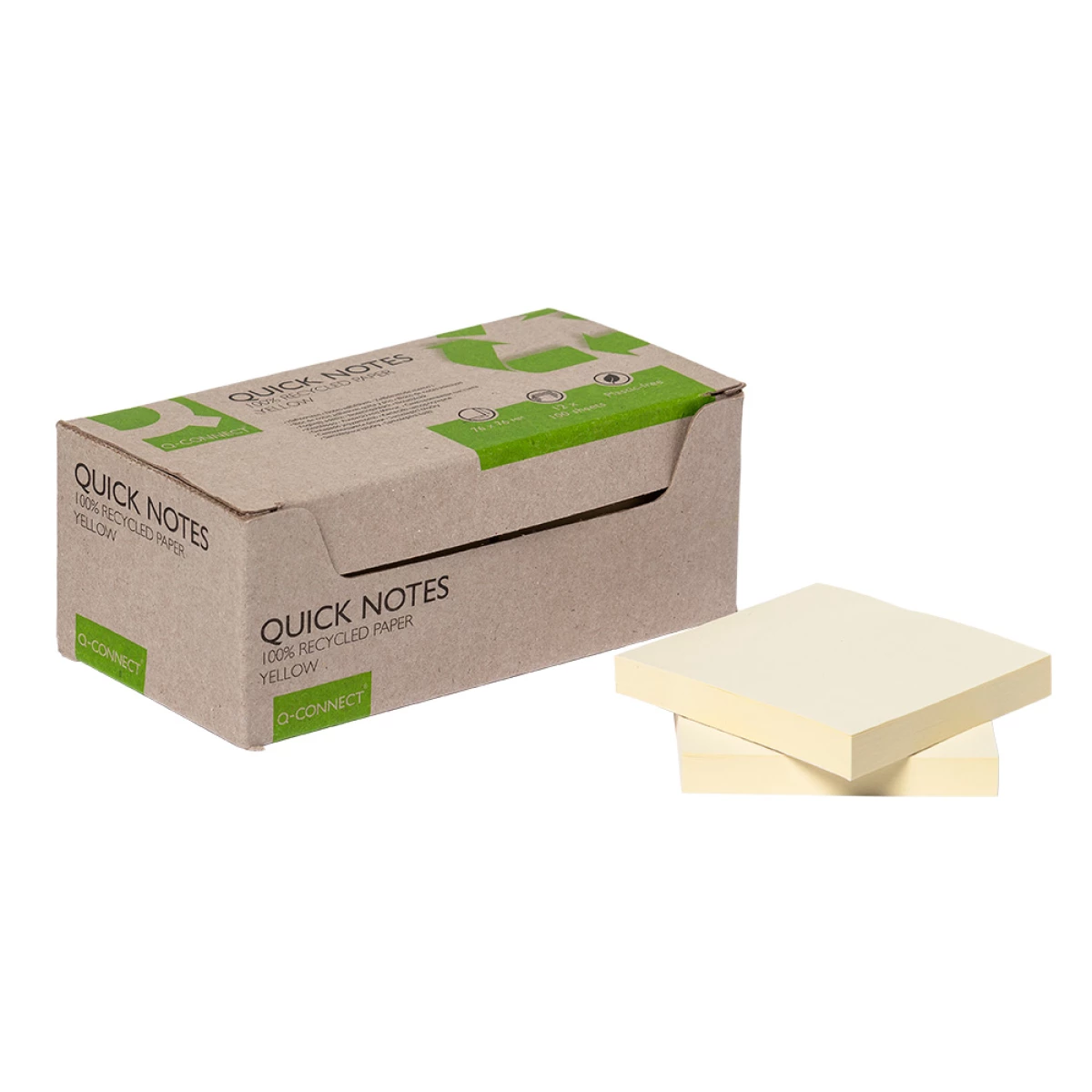 Galery – Bloco de notas adesivas q-connect 76×76 mm 100% papel reciclado amarelo caixa de cartao0