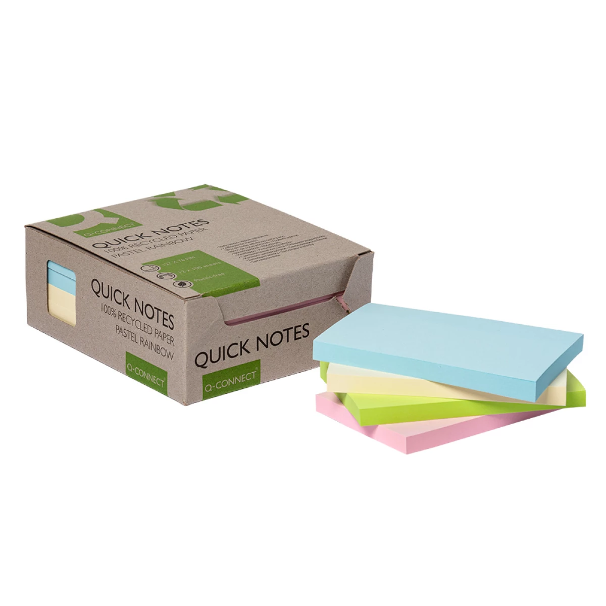 Galery – Bloco de notas adesivas q-connect 76×127 mm 100% papel reciclado cores pastel caixa de cartao0