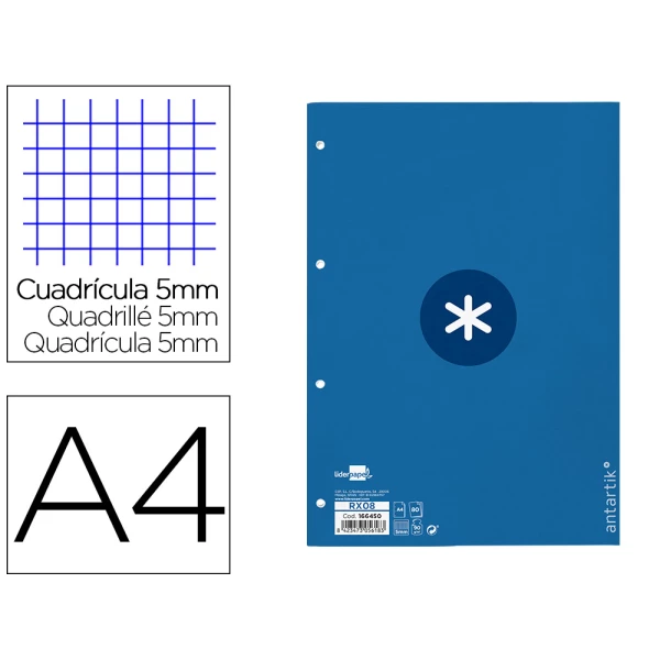 Thumbnail-Recarga liderpapel a4 antartik 80 folhas 90g/m2 quadricula 5mm 4 furos 1 banda com moldura cor azul escuro