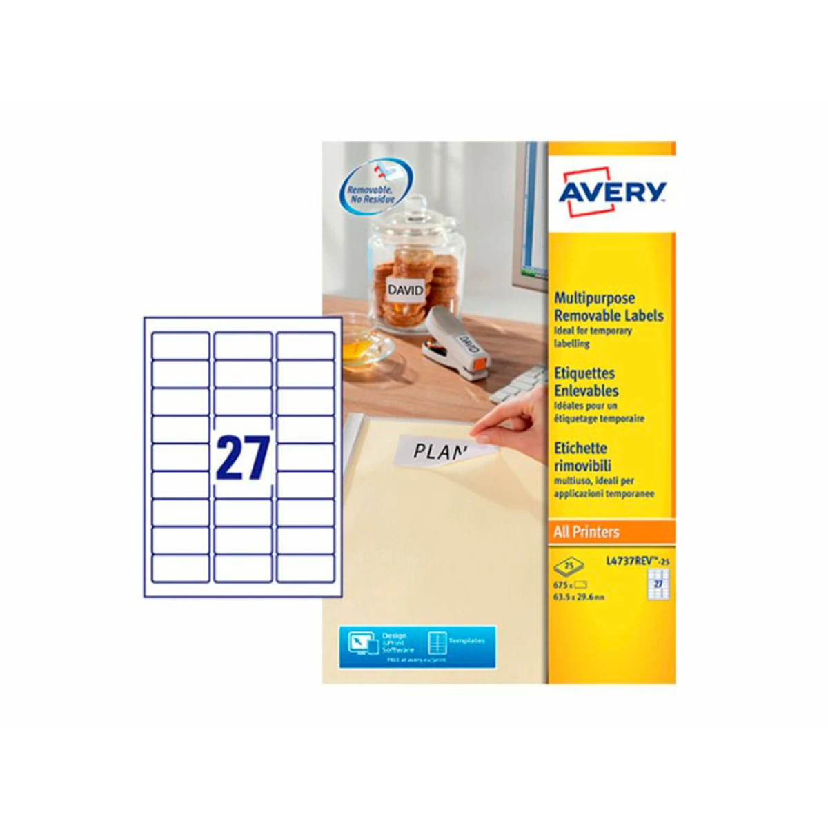 Galery – Etiqueta adesiva avery branca removivel impressora laser injecao de tinta e fotocopiadora 63,5×29,6 mm caixa de 675 uds0