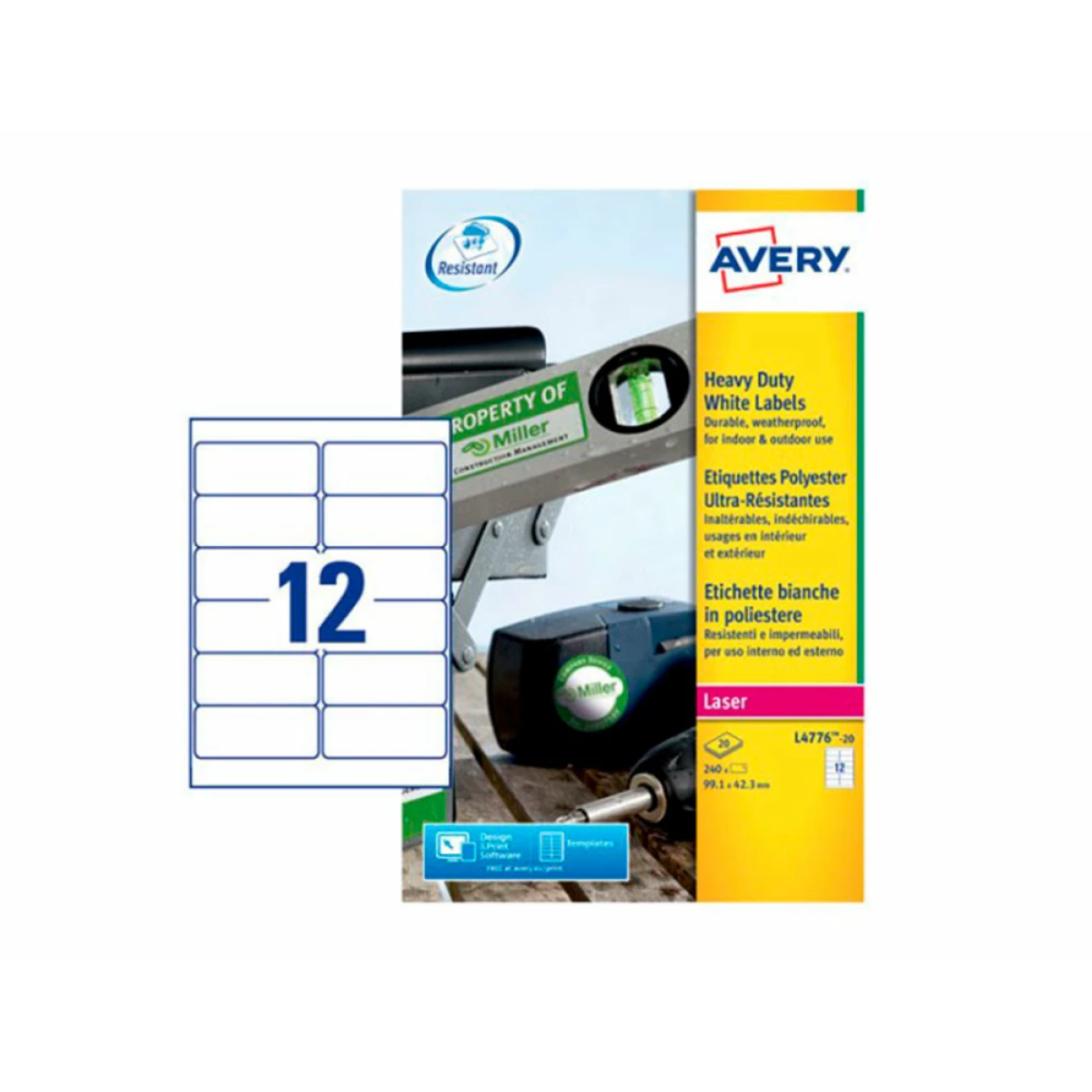 Galery – Etiqueta adesiva avery poliester branco para impressora laser 99,1×42,3 mm caixa de 240 unidades0