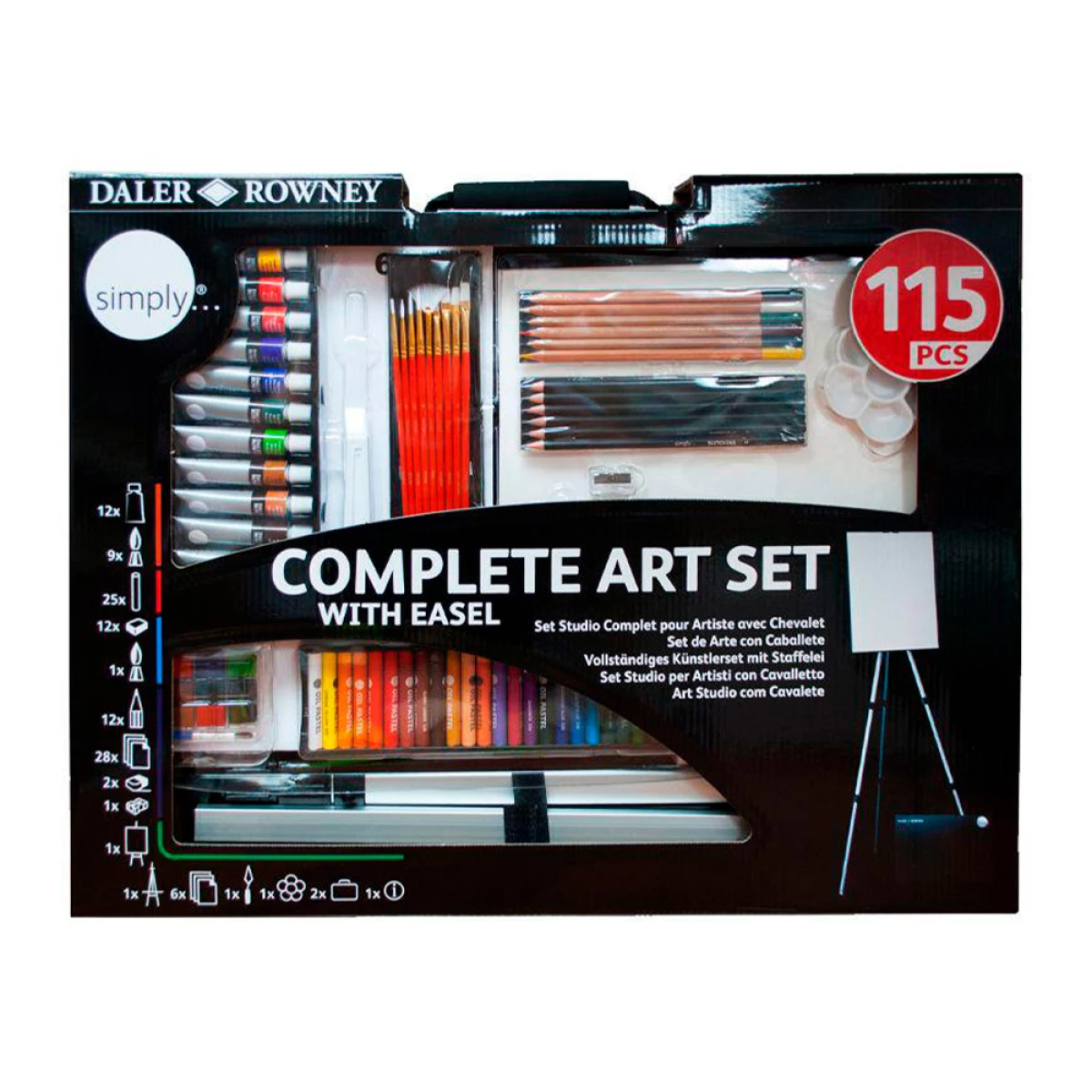 Galery – Set de pinturas daler rowney 115 piezas con caballete de aluminio plegable 457x73x584 mm0