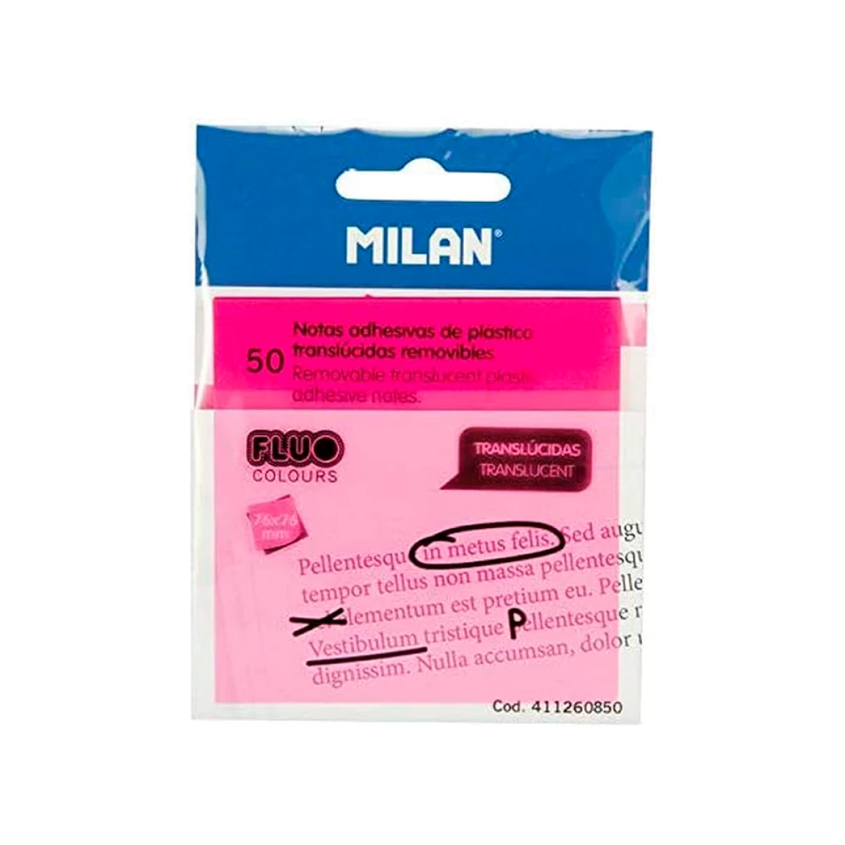 Galery – Bloco de notas adesivas milan 76×76 mm removivel plastico translucido rosa fluor 50 folhas0