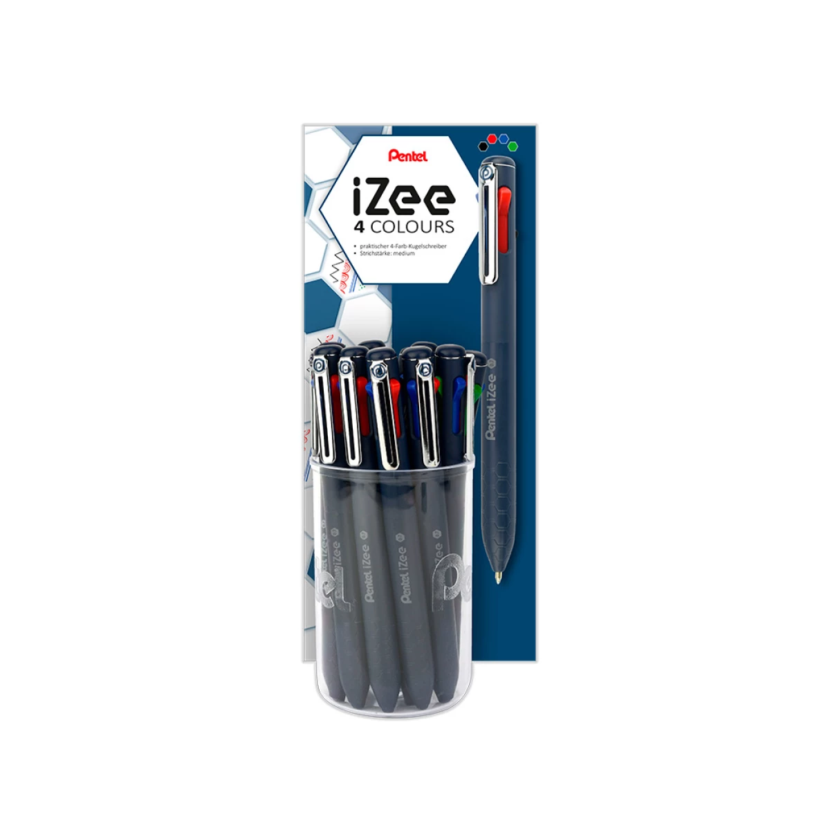 Galery – Esferografica pentel izee multicolor em copo expositor com 12 unidades corpo azul escuro0