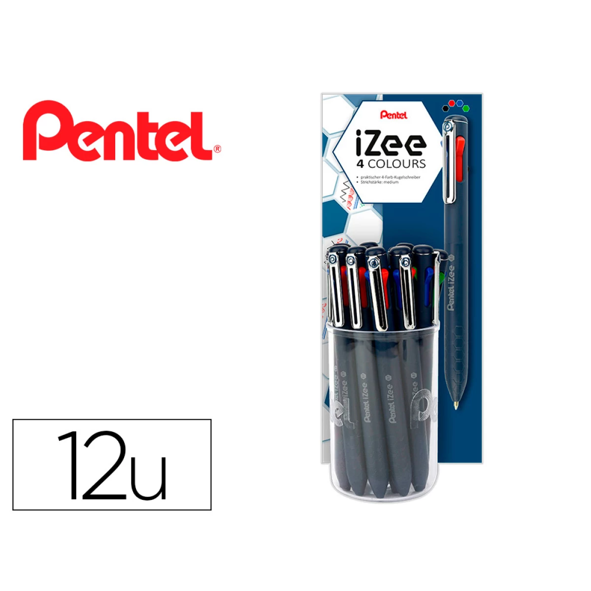 Thumbnail-Esferografica pentel izee multicolor em copo expositor com 12 unidades corpo azul escuro