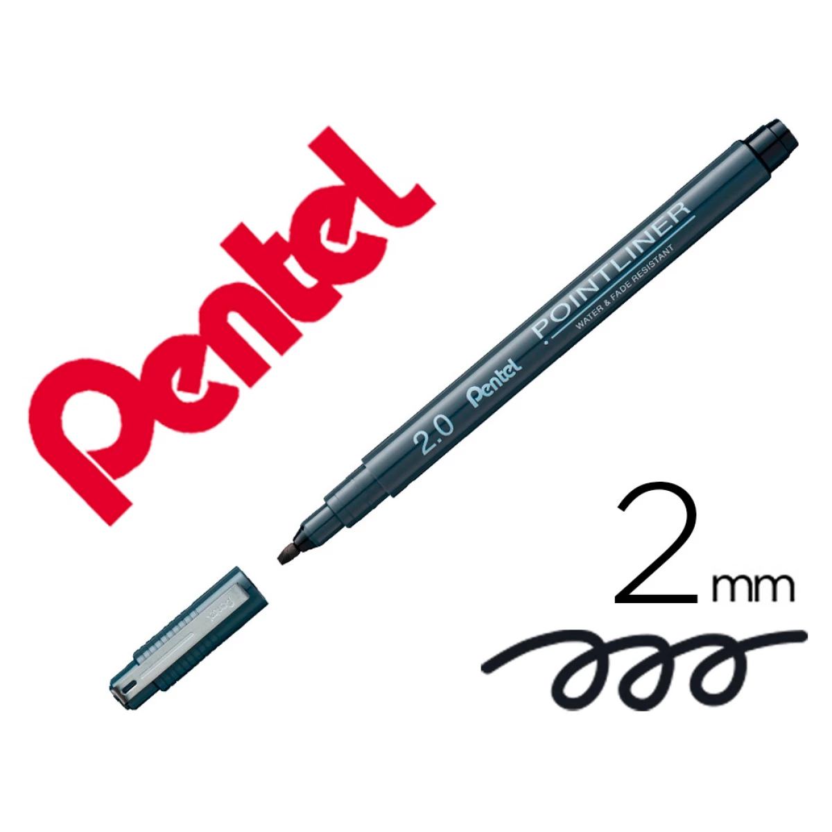 Thumbnail-Marcador pentel pointliner para caligrafia com tinta pigmentada cor preto ponta de 2 mm – 12 unidades