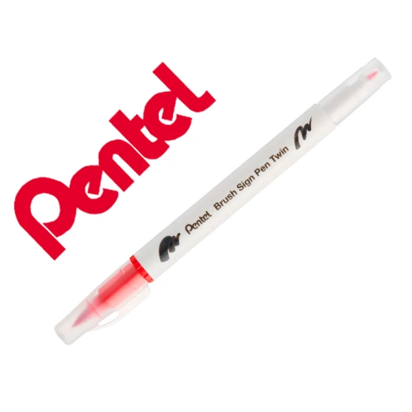 Thumbnail-Pincel pentel brush sign pen com ponta dupla cor vermelho – 10 unidades