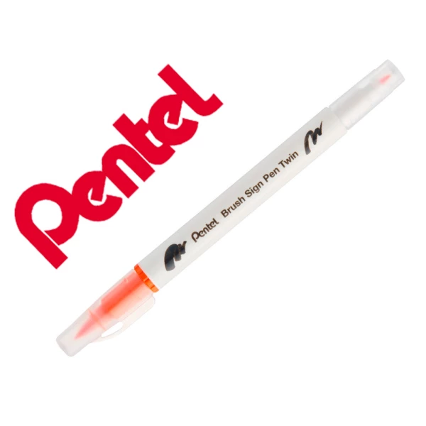 Thumbnail-Pincel pentel brush sign pen com ponta dupla cor laranja – 10 unidades