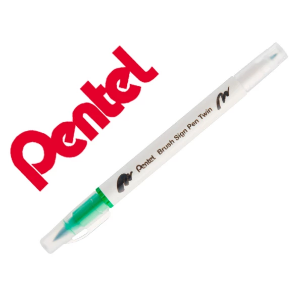 Thumbnail-Pincel pentel brush sign pen com ponta dupla cor verde claro – 10 unidades