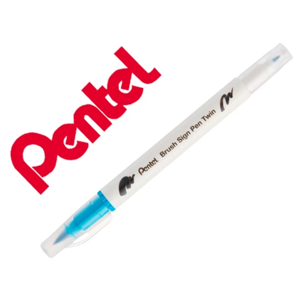 Thumbnail-Pincel pentel brush sign pen com ponta dupla cor turquesa – 10 unidades