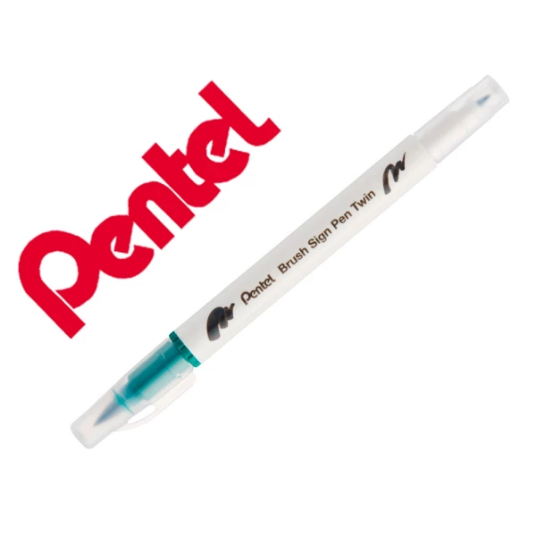 Thumbnail-Pincel pentel brush sign pen com ponta dupla cor verde escuro – 10 unidades