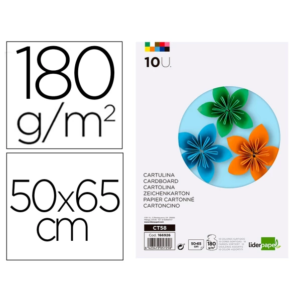 Thumbnail-Cartolina liderpapel 50×65 cm 180 gr 10 cores sortidas pack de 10 unidades