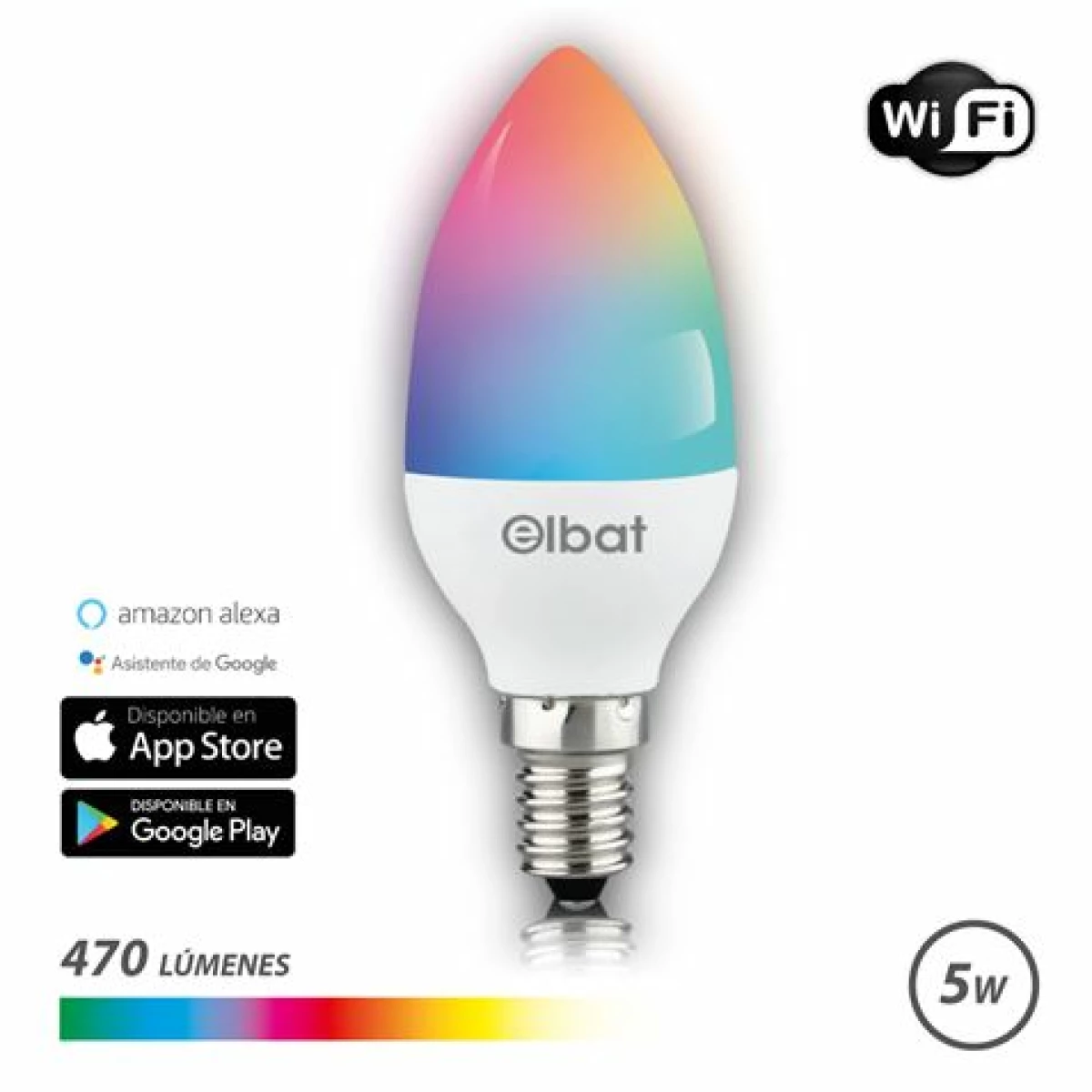 Thumbnail-Elbat LED Bulb Vela Smart Wi-Fi C37 E14 5W 470lm RGB – Temperatura 2700K a 6000K – Controle de Voz – Controle Remoto – 3 Modos de Cor: Frio, Natural e Quente