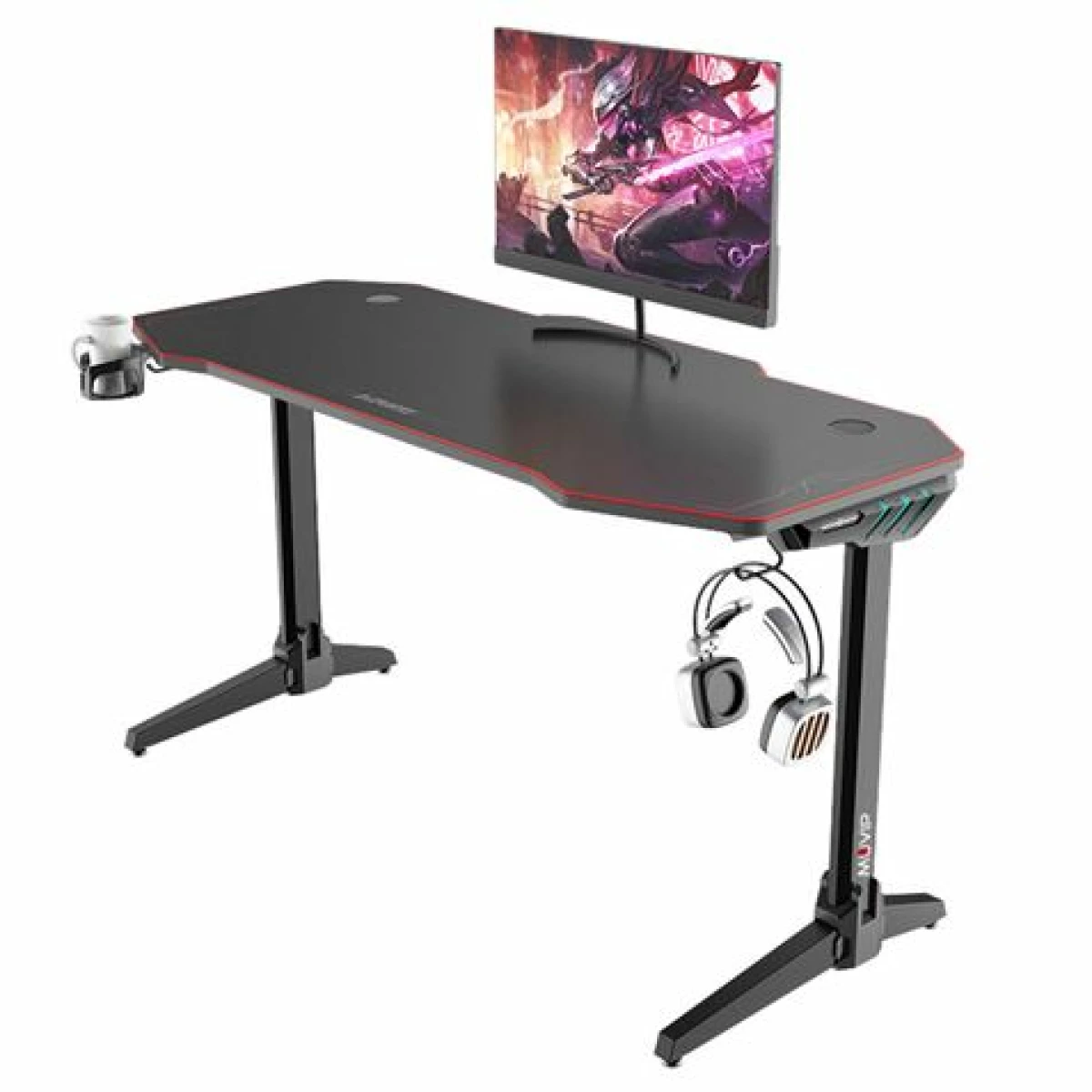 Thumbnail-Muvip PRO800 Mesa Gaming XL Fibra de Carbono com Luz RGB – Sólido – Tapete 140cm – Porta-copos – Gancho para fone de ouvido – Dimensões 140x60x75cm – Cor Preto