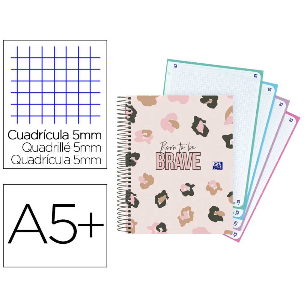 Thumbnail-Pasta com recarga oxford europeanbook 4 animal print din a5+ quadricula 5 mm 120 folhas – 5 unidades