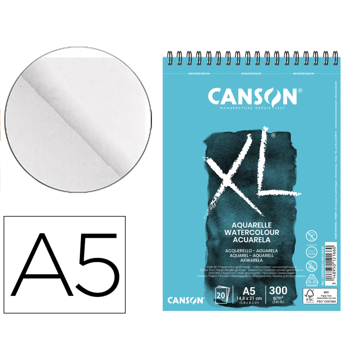 Thumbnail-Bloco de desenho aguarela canson xl aquarelle grano fino din a6 microperfurado espiral 14,8×21 cm 20 folhas 300 gr