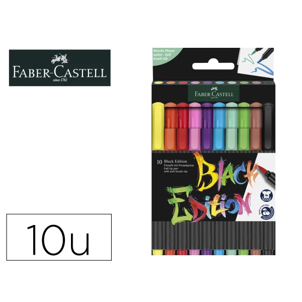 Thumbnail-Marcador faber castell black edition ponta de pincel caixa de 10 unidades cores sortidas