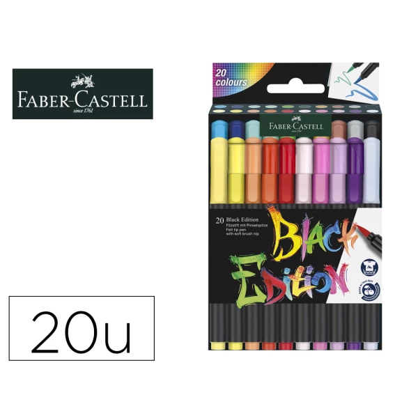 Thumbnail-Marcador faber castell black edition ponta de pincel caixa de 20 unidades cores sortidas