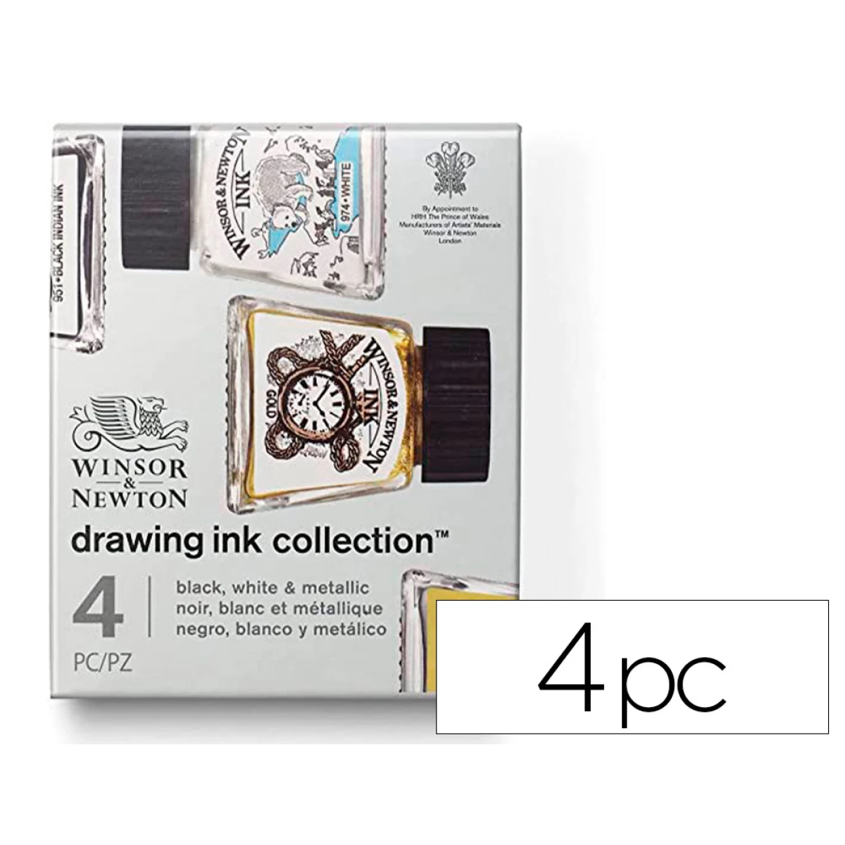 Thumbnail-Tinta caligrafica winsor&newton conjunto de 4 frascos cores metalicos 14 ml