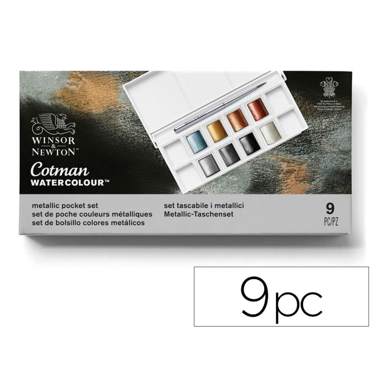 Thumbnail-Aguarela winsor&newton caixa metalica bolsa com 8 cores metalicas + pincel